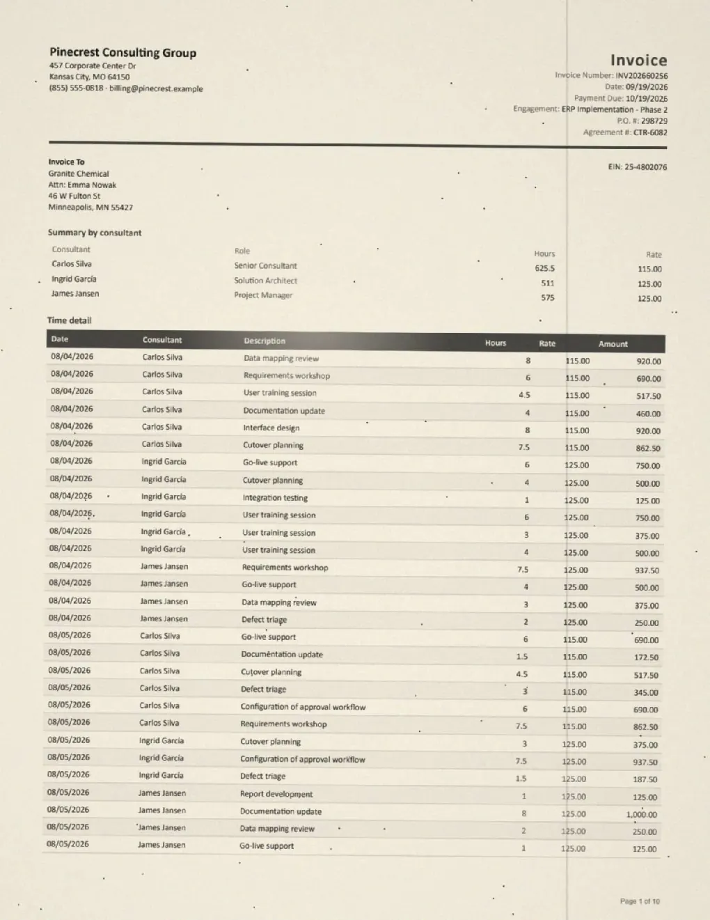 First page of The 424-line time sheet